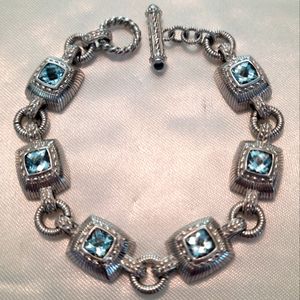 Judith Ripka sky blue topaz sterling silver station bracelet